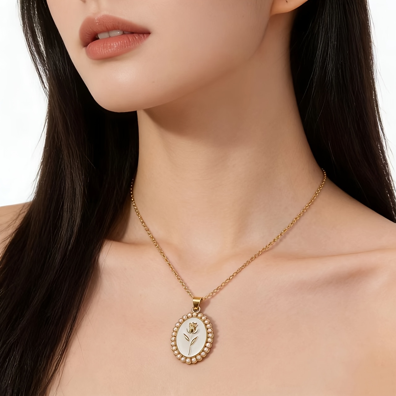 Women's Pearl Rose Drop Necklace